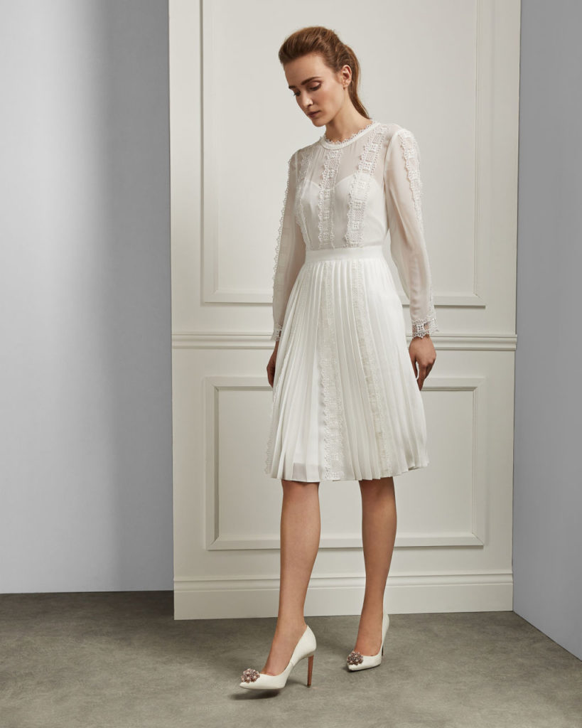 ted baker lace trim pleated midi dress